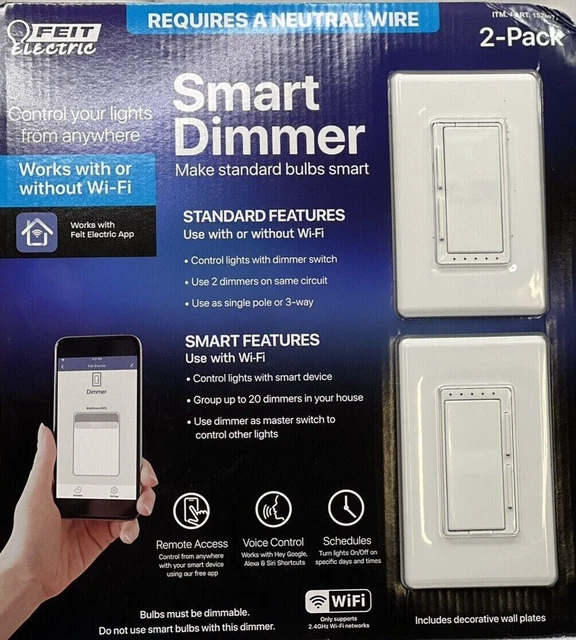 NEW FEIT ELECTRIC WiFi Smart Dimmer Switch 2 Pack BPDIM/SMART/2 120V