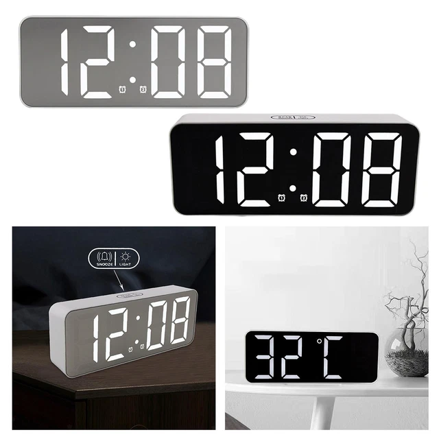 DESKTOP ALARM CLOCK LED Digital Clock Mirrored for Living Room Hall
