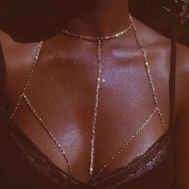 UK Body Chain Harness Jewellery Bikini Waist Gold Belly Chest Beach Necklace Bra