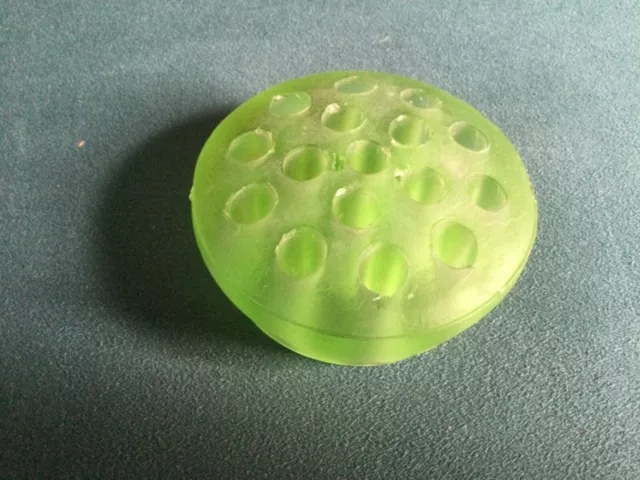 Vintage frosted green depression glass frog with 16 holes