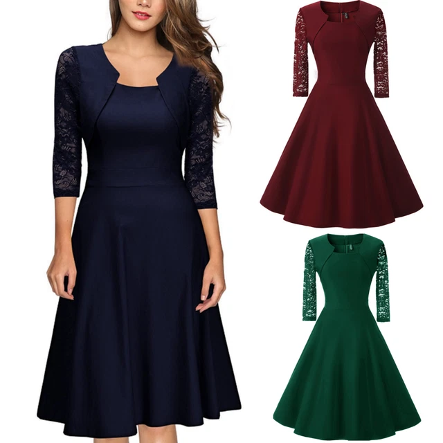 elegante abito cerimonia da donna manica in pizzo a 3/4 vestito corto sera party