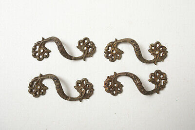 Lot of 4 Antique Drawer Pulls Cast Brass S Loops (B9B) Victorian Gothic Salvage