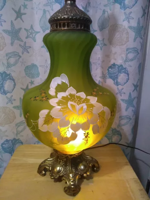 Vintage Green Glass Table Lamp Hollywood Regency