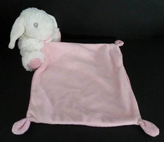 M2. Doudou Peluche Tex Baby Lapin Blanc Mouchoir Couverture Rose Pois - Ttbe *
