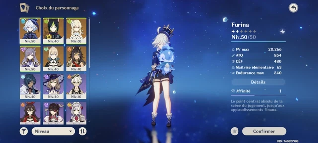 Compte Genshin Impact - Furina C6, Europe, AR 55 - PC/PS4