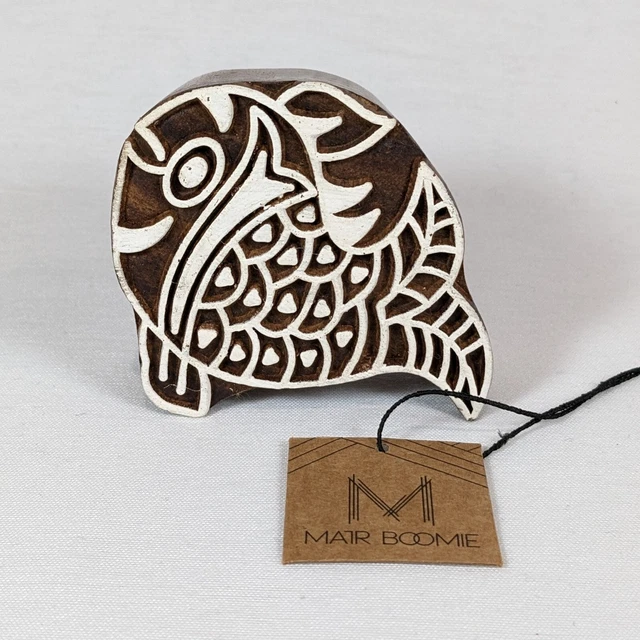 Matr Boomie Carved Wooden Printing Block Stamp Fish Fair Trade Sustainable India