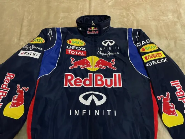 Unisex Adults F1 Team Racing Red Bull Jacket Embroidery Cotton Padded Navy Blue 3