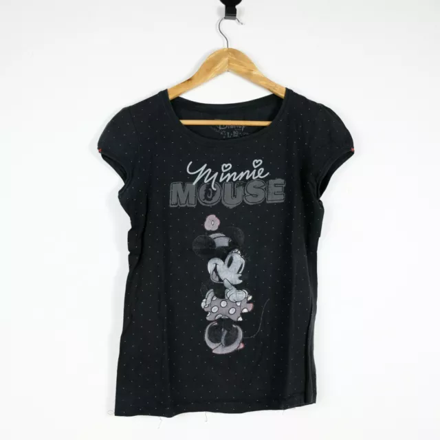 Maglia Disney Minnie Mouse Taglia L Donna Manica lunga T-shirt Logo Nero Cartoon