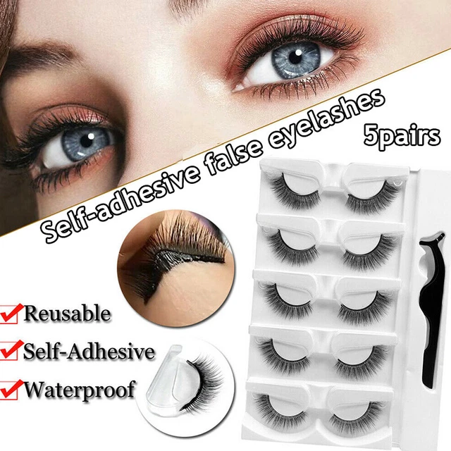 5 Paia Ciglia Estensione Autoadesivo Finte Riutilizzabile Glue-Free -
