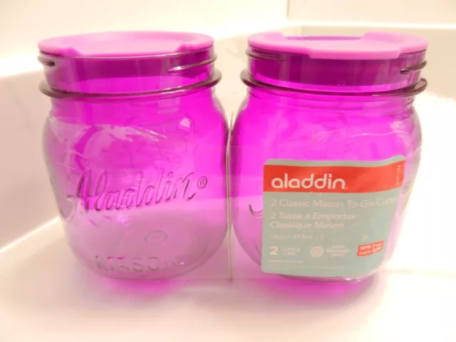 Aladdin Mason Jar Tumbler 16oz with purple Lid, pack of 2, Brand new in package