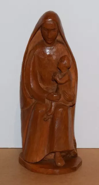 Statue de vierge a l'enfant en bois sculpté - objet religieux