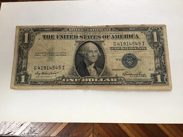 $1 Bill Series 1935 E Silver Certificate Uneven Margins