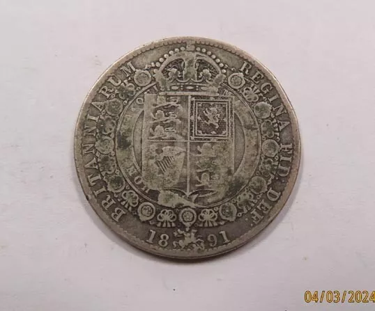 Great Britain Victoria Large Sterling Silver Half Crown 1891 VERY SCARCE