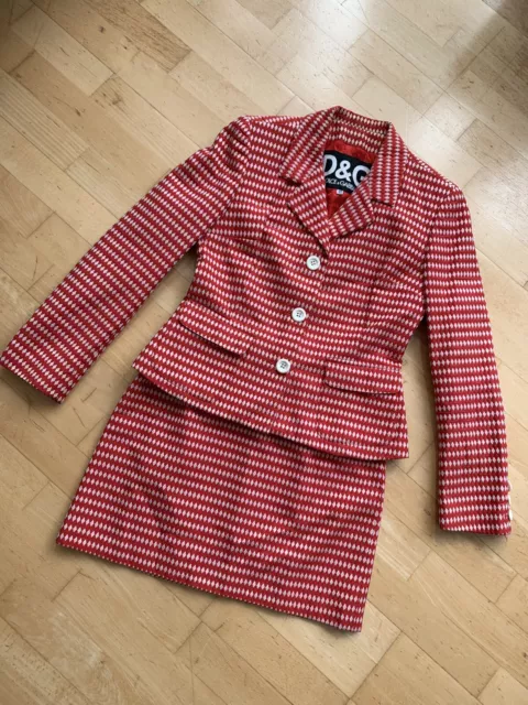 AUTHENTIC DOLCE & GABBANA Red & White Mini Check Skirt & Jacket Suit 44 UK 12