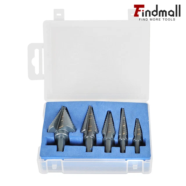 Findmall 5PC Step drill 8 inch high speed steel M2 porous 50 size in 1/8-1-3 SAE