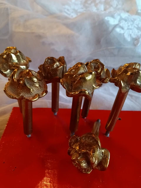Brass Rose Flower Curtain Tieback Wall Hook Set of 7 Drapery Hardware Coat Hook