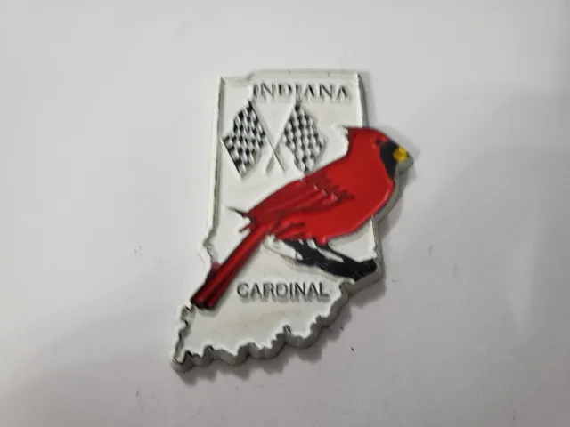 Vintage Fridge Magnet Indiana State Magnet, Checkered Flag,  Cardinal State Bird