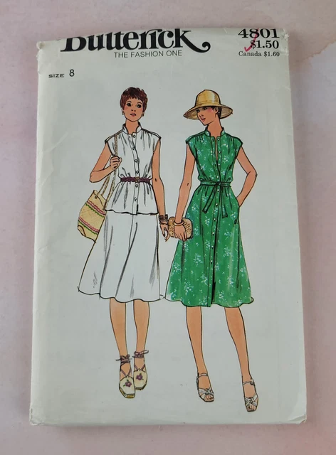 Butterick Sewing Pattern MISSES SEMI-FITTED DRESS #4801 Size: 8 ©1970s UNCUT