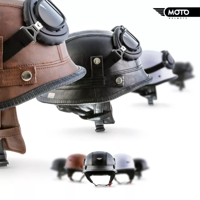 Moto D33 + Brain-Cap + Halbschale Retro-Helm Jet-Helm Classic Chopper S M L Xl