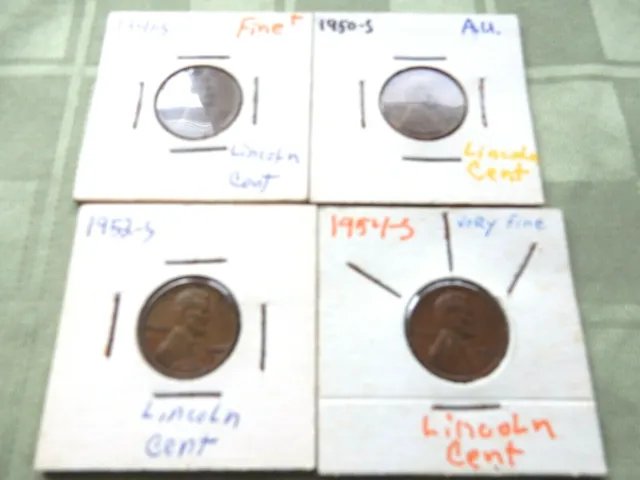 Lincoln Head Pennies, Lot of 4, 1941s,1950s,1952s,1954s