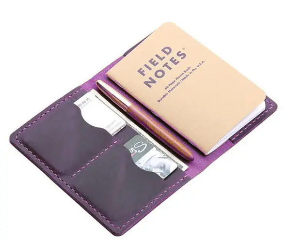 notebook book cover jacket slipcase Holder cow Leather ID card bag purple W63