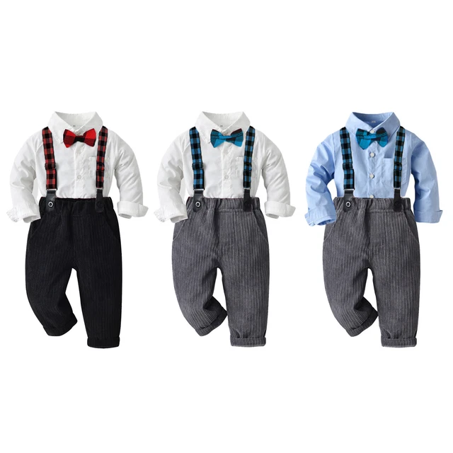 Jungen Kinder Gentleman Anzug Hemd Hosenträger Hose Fliege Geschmücktes Set