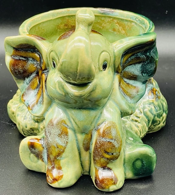 VINTAGE MAJOLICA LUCKY Elephant Trunk Up Bamboo Planter 40.00 PicClick