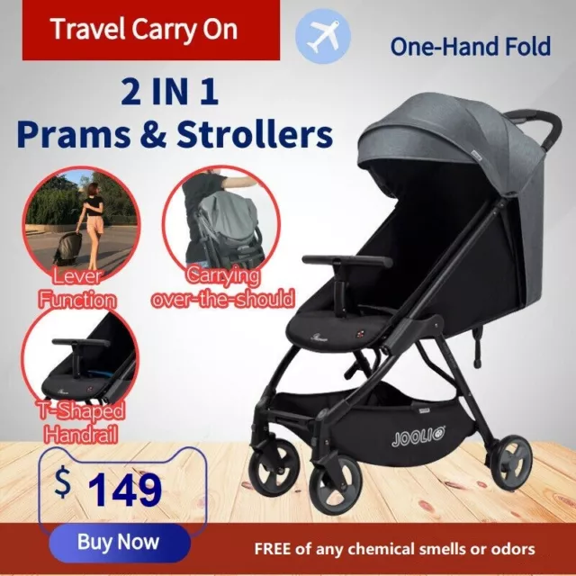 New 2023 Lightweight Compact Baby Stroller Pram Easy Fold Travel Carry on Plane