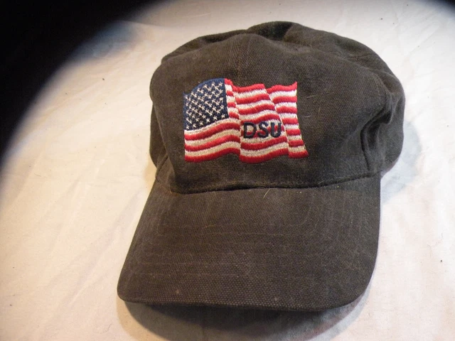 Vtg Union Pacific Rail Road Hat Cap American Flag DSU Brass Buckle Adjustable