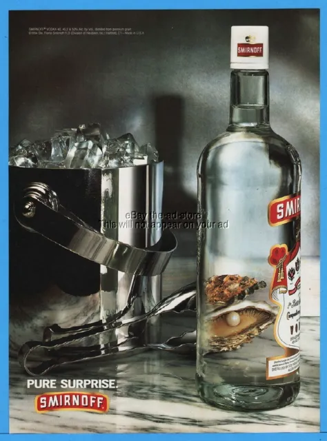 1994 Smirnoff Vodka Oyster On Half Shell With Pearl In Bottle Photo Ice Print Ad