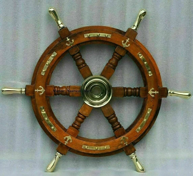 18 inches vintage treasures antique Nautical Wooden Ship Steering Wheel handmade
