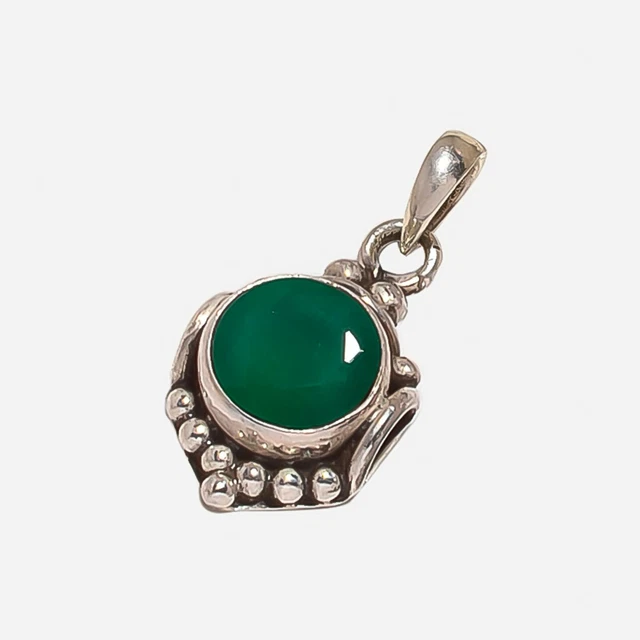 Pendentif Argent Massif 925 Et Ambre Vert – Bijou Ancien