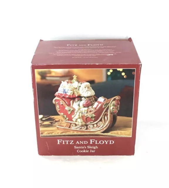 Fitz & Floyd Santa's Sleigh Cookie Jar in Original Box