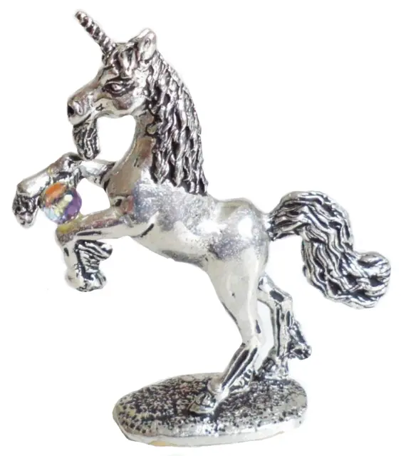 Unicorn Rearing With Glass Crystal Pewter Ornament - Hand Made in Cornwall