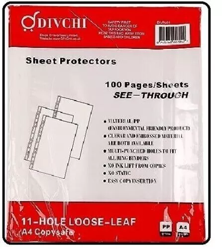 100 X A4 Plastic Punch Punched Pockets 30 Micron Folders Filing Wallets Sleeves