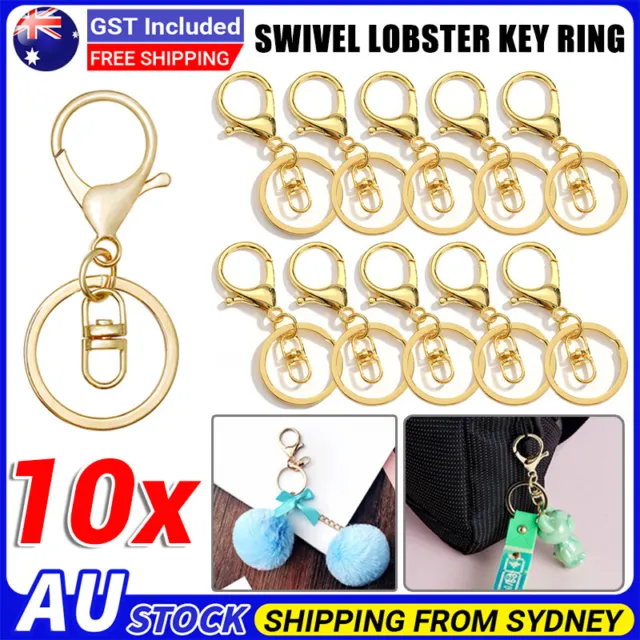 10x Gold Swivel Lobster Clasp Trigger Clip Key Ring Keychain Split Ring DIY AU