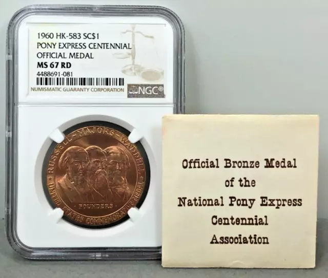 1960 HK-583 Pony Express Centennial So-Called Bronze Dollar SC$1 NGC MS67 RD
