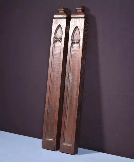 *Pair of Antique Gothic Carved Architectural Trim Panels in Solid Oak Wood 2