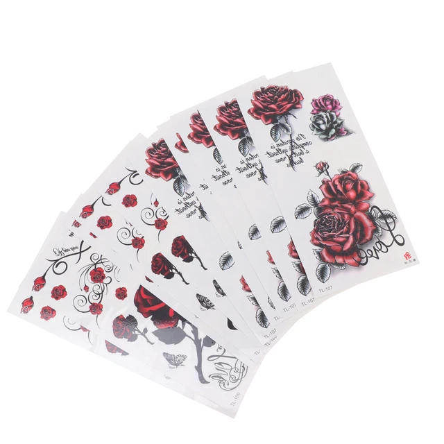 10 Sheets Blumen-Tattoo-Aufkleber Paare Wasserfeste Tattoo-Sticker Rose