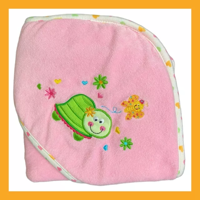 ❤️Babies R Us Geoffrey Pink Hooded Baby Towel Green Turtle Butterfly Hearts❤️