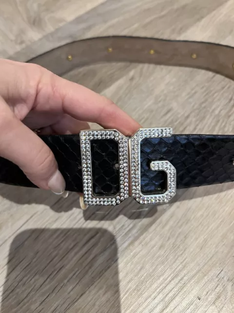 Dolce And Gabbana Women’s Black Leather Diamanté Logo Belt Size 85