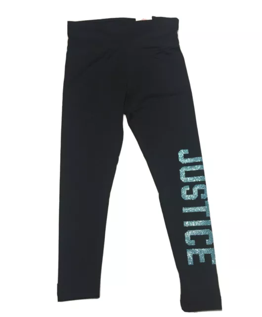 Justice Leggings Girls 6 Black Pants Glitter Logo Active Fit NWT Child