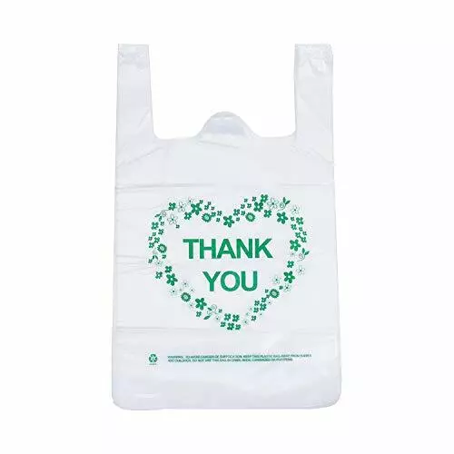 LazyMe Thank You T Shirt Bags Plastic Grocery Bags White Sturdy Handled Merch...