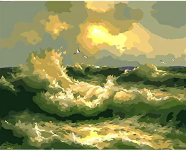 Heyao- DIY Paint by Numbers Kit on Canvas Painting - Stormy Sea - 16"x20"