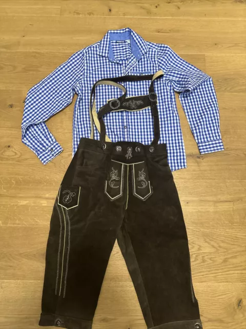 Trachtenset Kinder Lederhose braun mit Hemd - Tracht Oktoberfest Trachtenhose