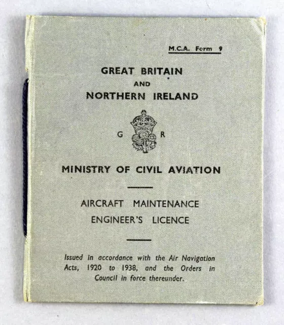 Ministry Of Civil Aviation Vintage 1947 Aircraft Maintenance Engineer’s Licence