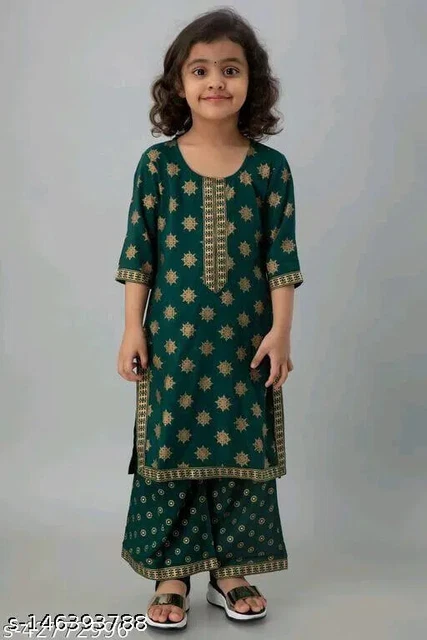 Bambine Kurta Palazzo Pantalone Dupatta Set Bellissimo Stile Etnico Top Fondo