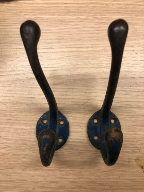 Pair of Antique Coat Hooks Brass Vintage Original Reclaimed Old 2
