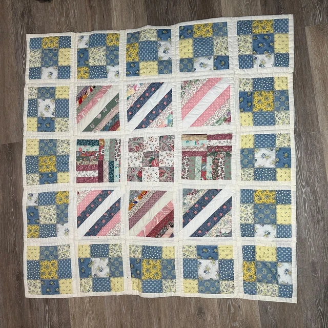 "Mini cuna para bebé niño edredón vintage mixto hecho a mano edredón artesanal 42""x42"