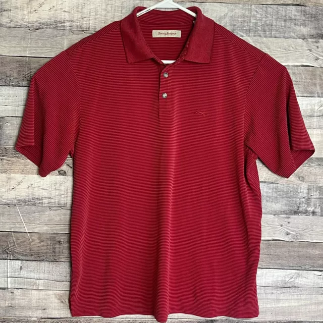 TOMMY BAHAMA POLO Shirt Mens Large Red Striped Short Sleeve Modal ...